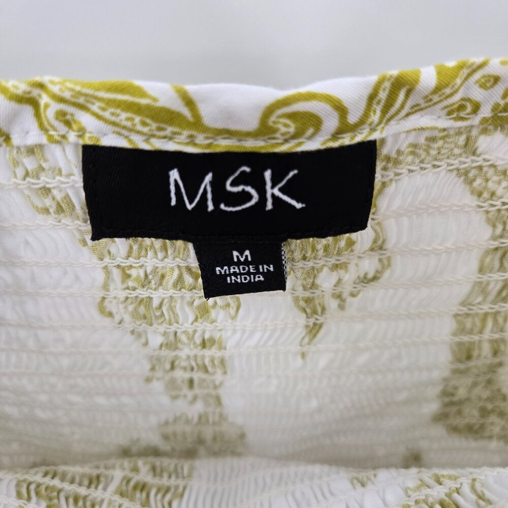 MSK White Gold Smocked 100% Cotton Made in India Puff Sleeved Blouse Medium - Picture 11 of 13